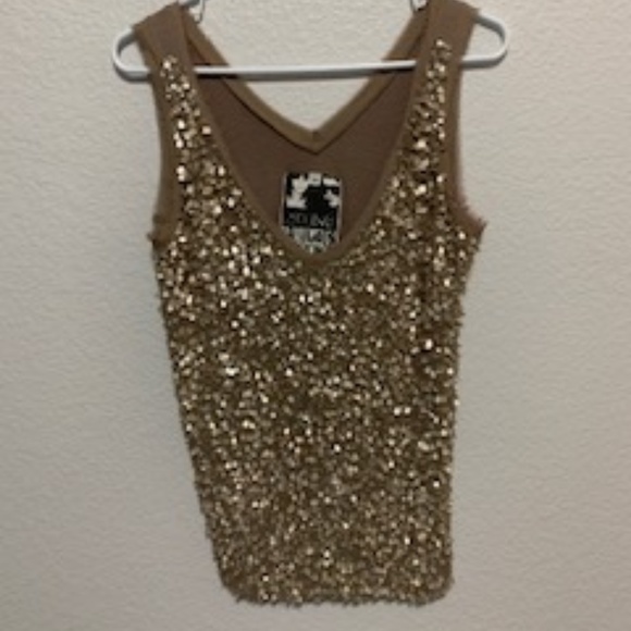 Young Fabulous & Broke Sequin Nude/Gold Tank - S - Picture 1 of 4